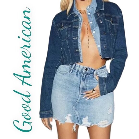 GOOD AMERICAN Distressed Denim Mini Skirt, Size 14 - Picture 12 of 12